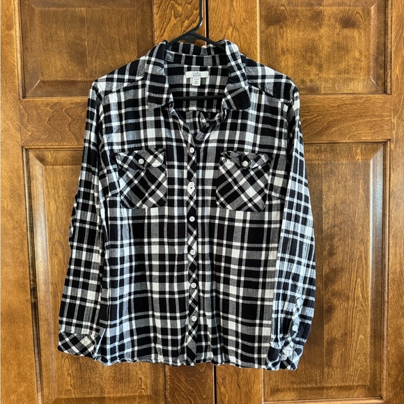 croft & barrow Tops - Croft & Barrow Black and White Plaid Flannel - Women's Size Petite XXL